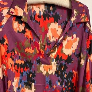 Vibrant Artsy Abstract Print Women’s Boxy Blouse Size 2XL